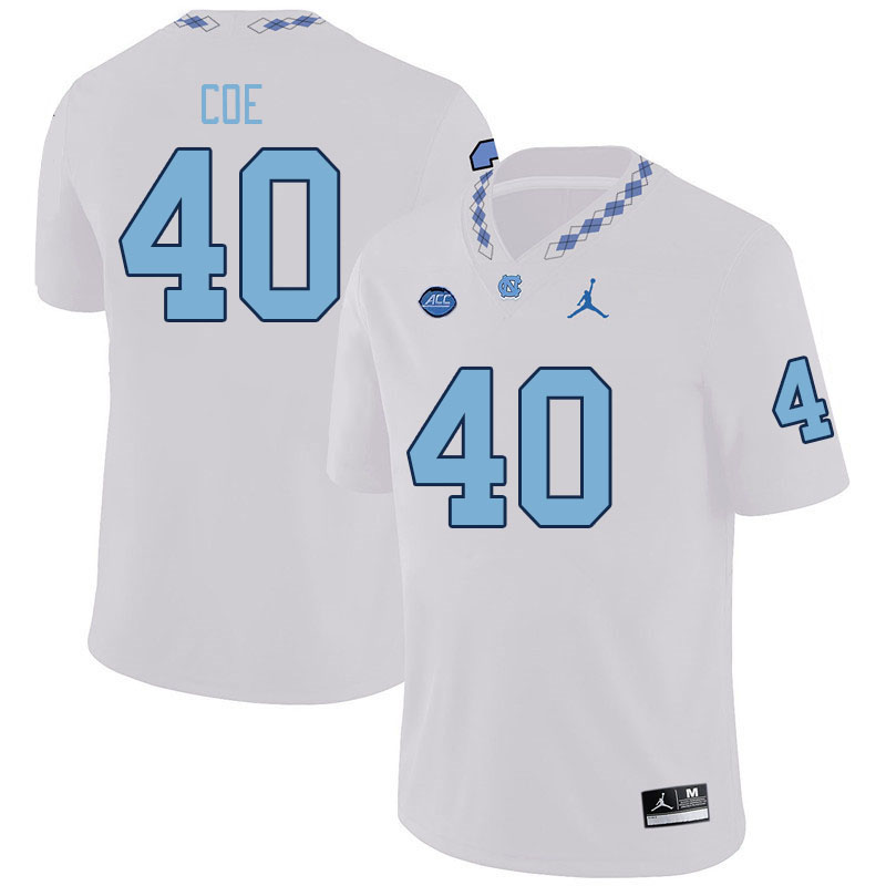 Men #40 Ryan Coe North Carolina Tar Heels College Football Jerseys Stitched-White